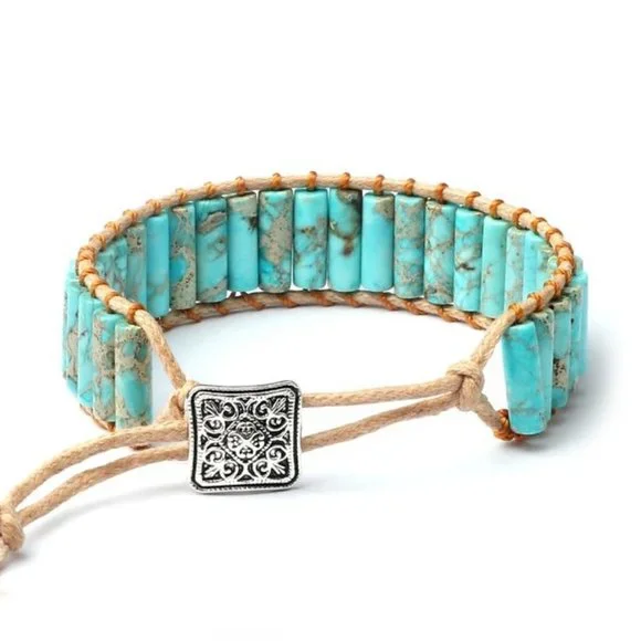 Cowhide Rope Woven Bangle Natural Healing Multicolor Metal Button Bracelet. - Picture 1 of 1